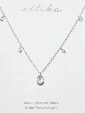 Ettika Dripping Crystals Drop Necklace - Silver - NWT